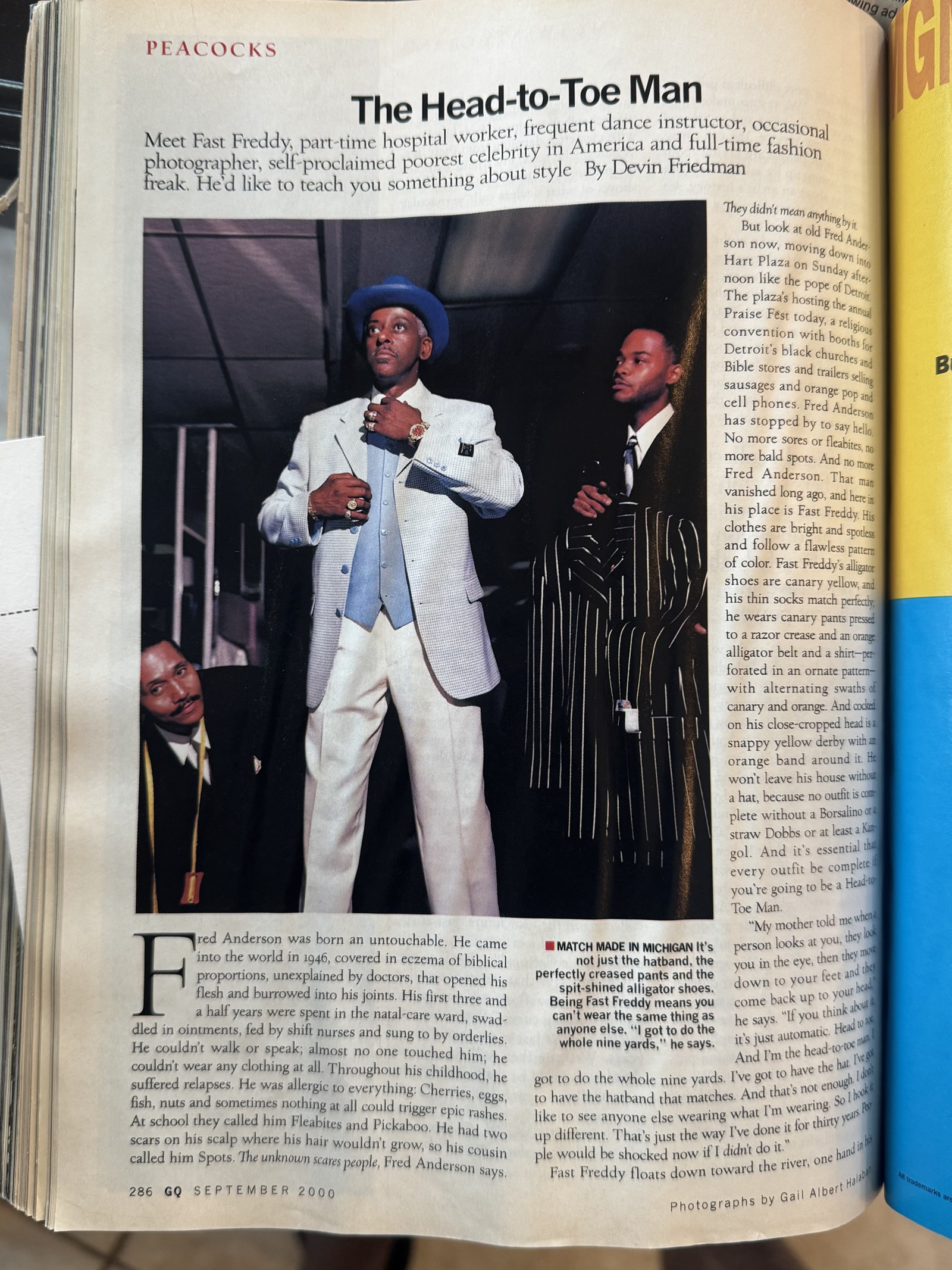 GQ Magazine, September 2000 — 'The Head-to-Toe Man' opening page featuring Fast Freddy Anderson