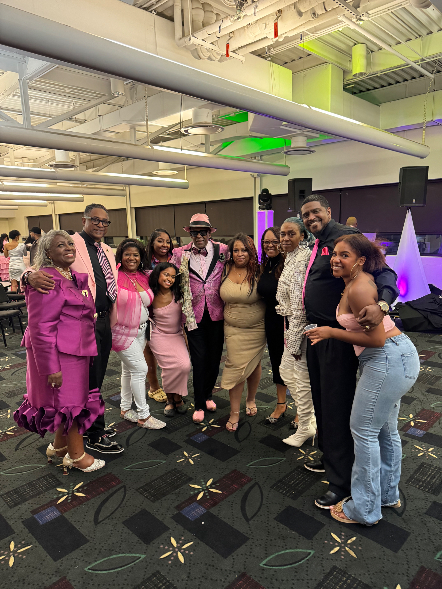 Fast Freddy Anderson with a large group of family and friends at his 80th birthday celebration.