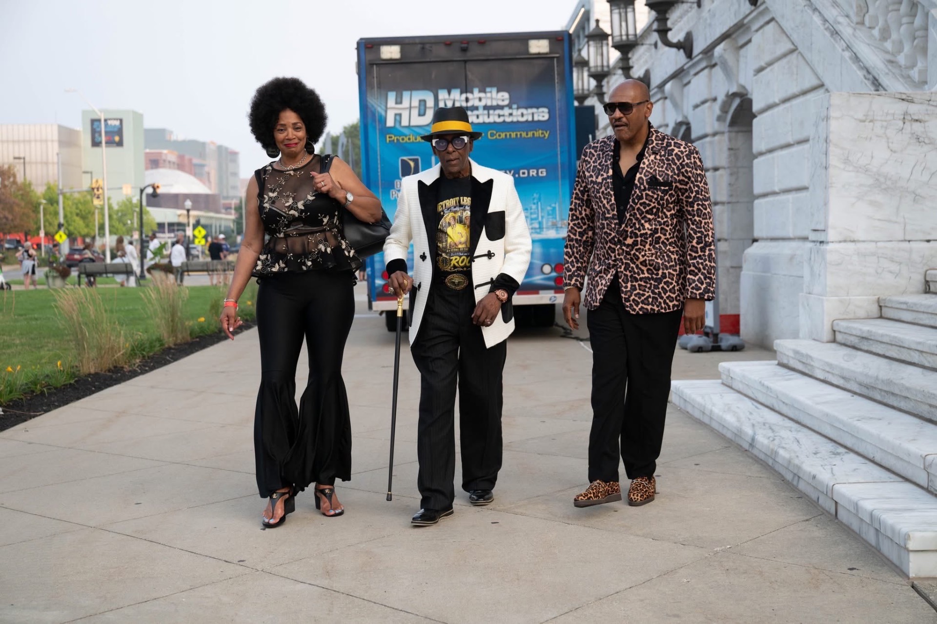 Fast Freddy arriving at a Detroit civic celebration with friends and supporters