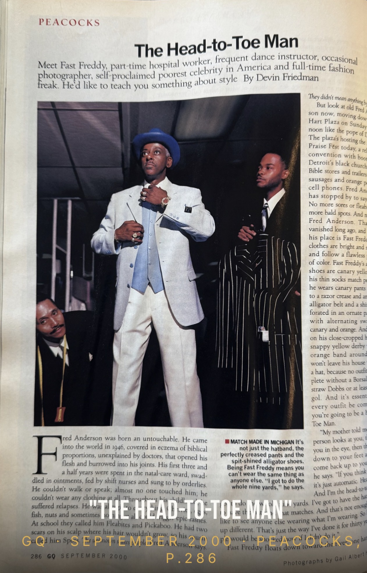 GQ Magazine, September 2000 — 'The Head-to-Toe Man' opening page featuring Fast Freddy Anderson